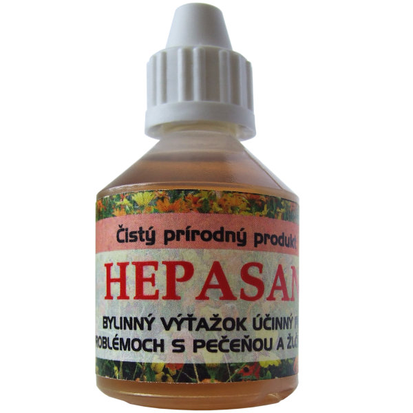 Užívateľské balenie liečivého prípravku Hepasan pre prvú pomoc chorej pečeni a žlčníku.